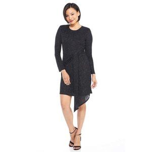 NWT Maggy London Aurora Glitter Faux Wrap Long Sleeve Cocktail Dress Black 8